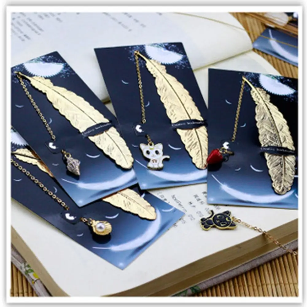 

1pc Retro Metal Feather Bookmark Creative Book Mark Stationery Gift Package School Office Supplies Kawaii Gift For Students