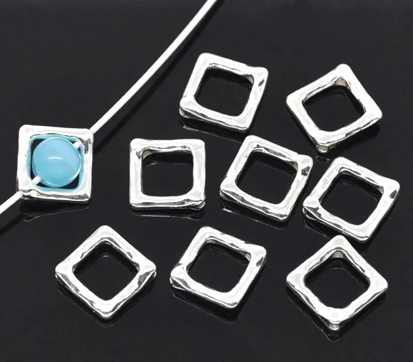 MJartoria 50 шт. 12x12 мм Серебристые Квадратные бусины в оправе 8 DIY ювелирных изделий