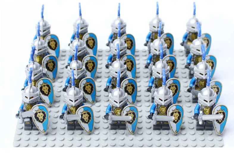 9801B 20PCS 20 шт./лот замок царства Красный Лев зеленый дракон Рыцари Синий Лев RIDER SOLIDER W щит и меч Блок Совместимые игрушки - Цвет: 9801B 20PCS