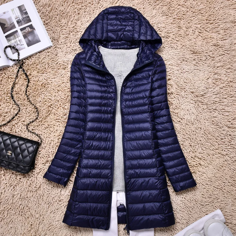 

Women Long Jackets Ultra-thin 2018 Spring Autumn Winter Ladies Slim Jacket with Hats Warm Duck Down Plus 4XL Female Hooded Coats