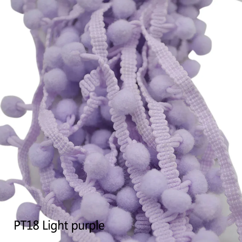light purple 5 ярдов мятно-зеленый помпон отделка шар 10 мм помпон бахрома ленточный пошив кружева ручной работы ремесло аксессуары для дома Свадебные украшения - Цвет: light purple