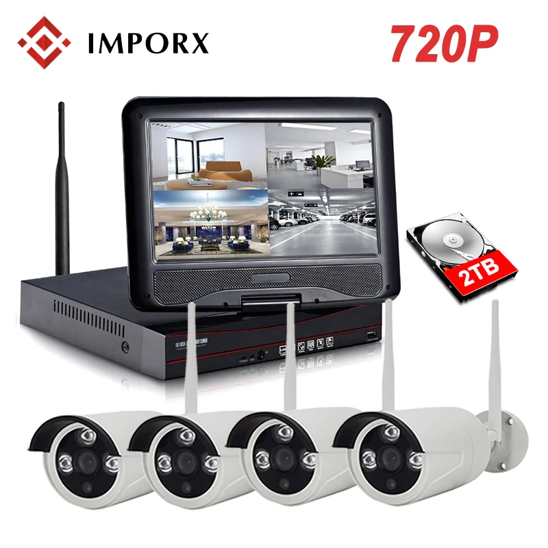 10 &quotЖК монитор экран 720P 4CH Беспроводной NVR комплект Wi Fi CCTV система P2P 1.0MP IP камера HD