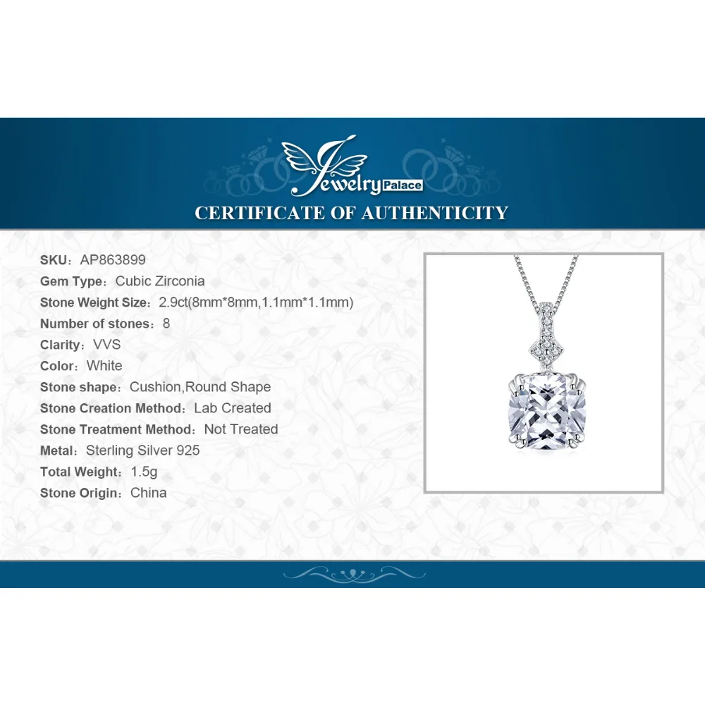 Jewelrypalace Винтаж 3ct Подушка вырезать кубического циркония женский кулон Мода 925