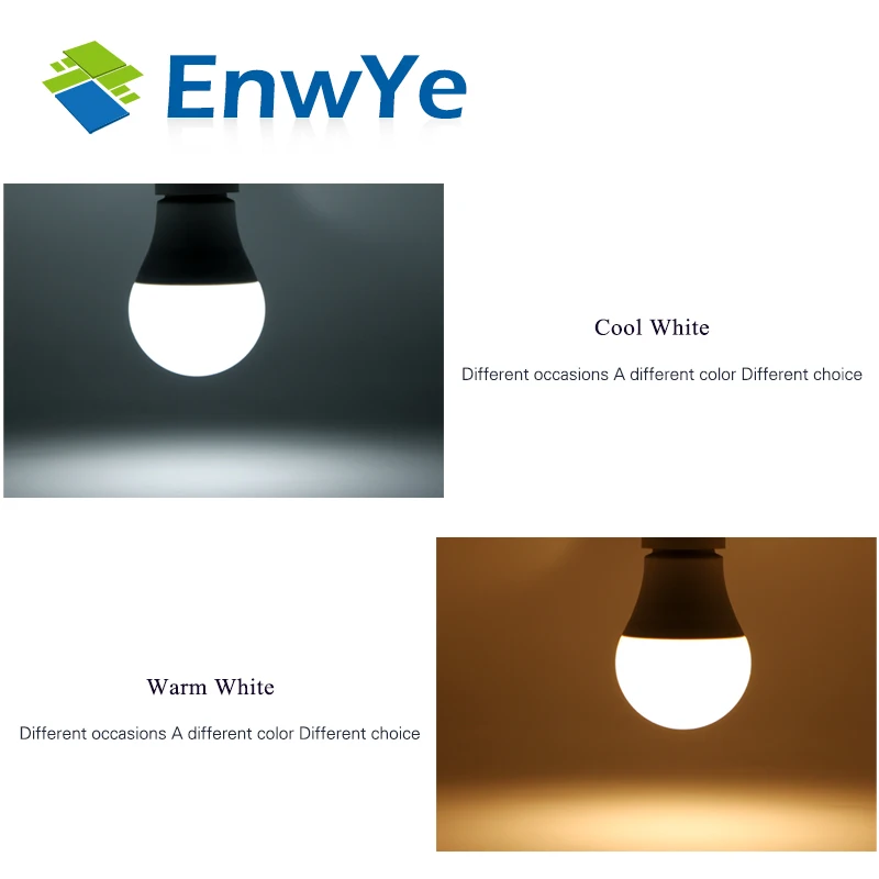 EnwYe светодиодный 3 Вт, 6 Вт, 9 Вт, 12 Вт, 15 Вт, 18 Вт, 20 Вт, 24 Вт, 220 В, E27 Светодиодный светильник Smart IC, реальная мощность, холодный белый/теплый белый свет