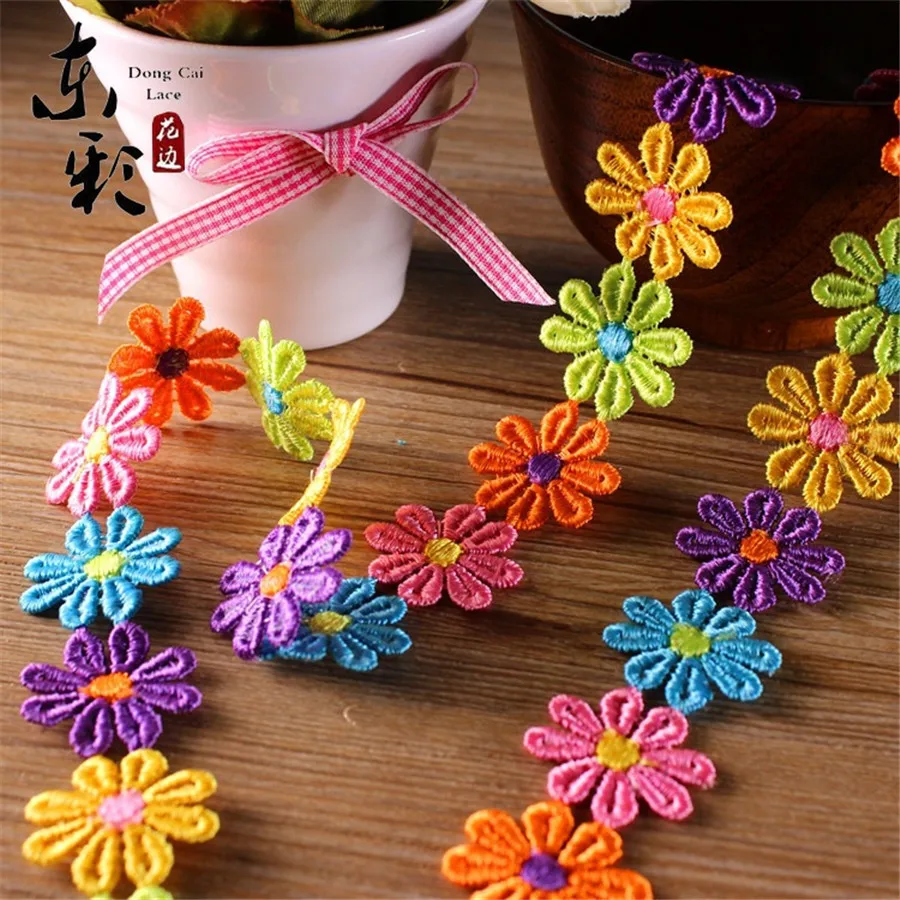 

15yards*2.5cm Embroidery Lace Ribbon 6-Colors Small Daisy Lace Patch DIY Sewing Handmade Supplies Children's Clothes Accessories