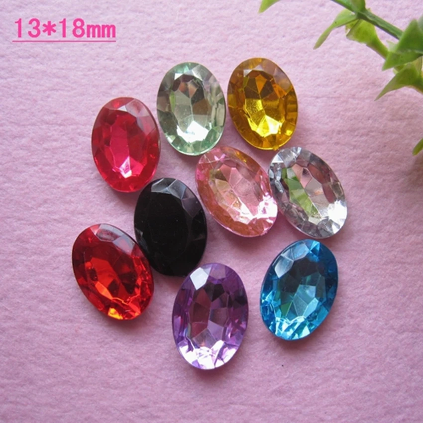 Jewelry Materials For Diy Decoration 50pcs Mixed Colors 13*18mm Without Flat Back Acrylic Ellipse Shape Rhinestone Gems
