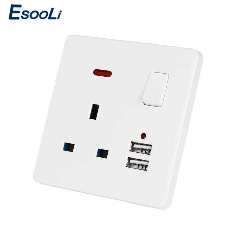 Белая настенная розетка Esooli 13 А британский стандарт переключатель 2 1 два USB порта