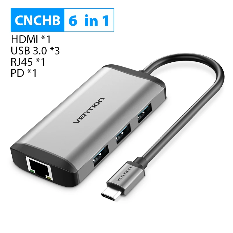 Vention Thunderbolt 3 док-станция USB 3,0 type C к HDMI USB концентратор RJ45 для MacBook Pro nintendo huawei P30/P20 samsung usb c адаптер - Цвет: CNC-6 in 1 Style