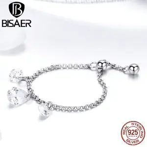 Кольцо BISAER из стерлингового серебра 925 пробы с кубическим цирконием женское, кольцо на палец с кристаллом, обручальное Ювелирное Украшение ECR485