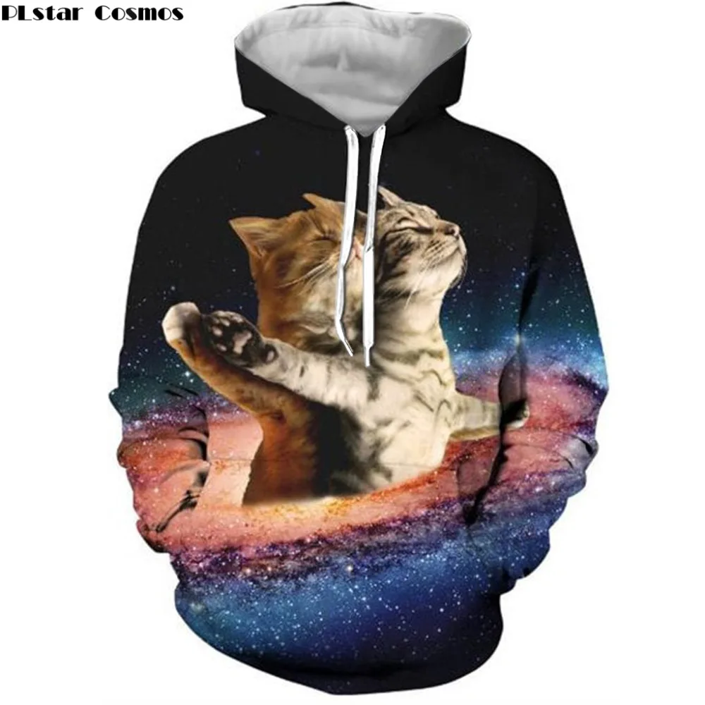 

PLstar Cosmos Drop shipping 2019 New Fashion Men hoodies 3D Titanic Cat Galaxy Printed Drawstring Hoodie Unisex Hooded Outerwear