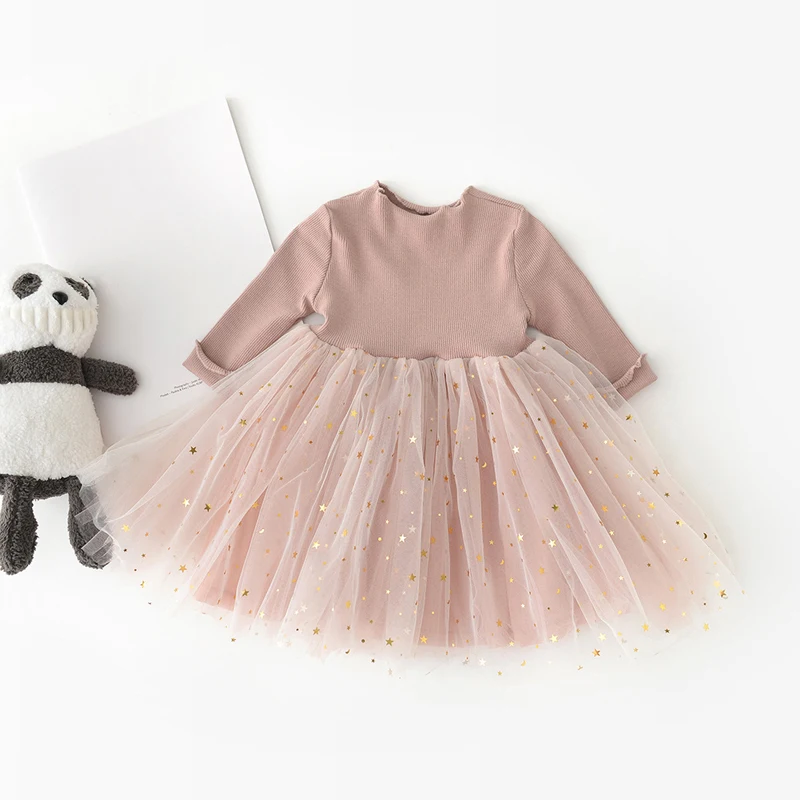 Humor Bear Baby Girl Clothes Set Stars Moon Decoration Mesh Dress Long-sleeved Bodysuit Costume Clothing | Детская одежда и обувь