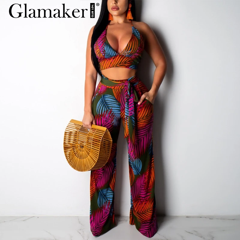 Женский Длинный комбинезон Glamaker пикантный с лямкой на шее размера плюс летний