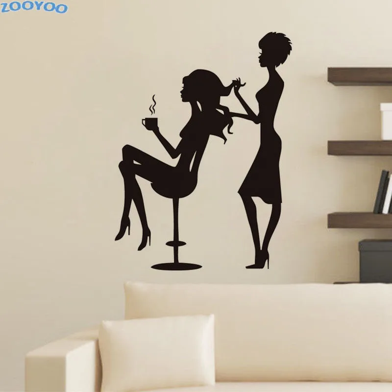 

ZOOYOO Creative Beauty Salon Wall Decals Hairdresser Cuts The Girl'S Hair Wall Stickers Home Decor Removable Mural Decoration
