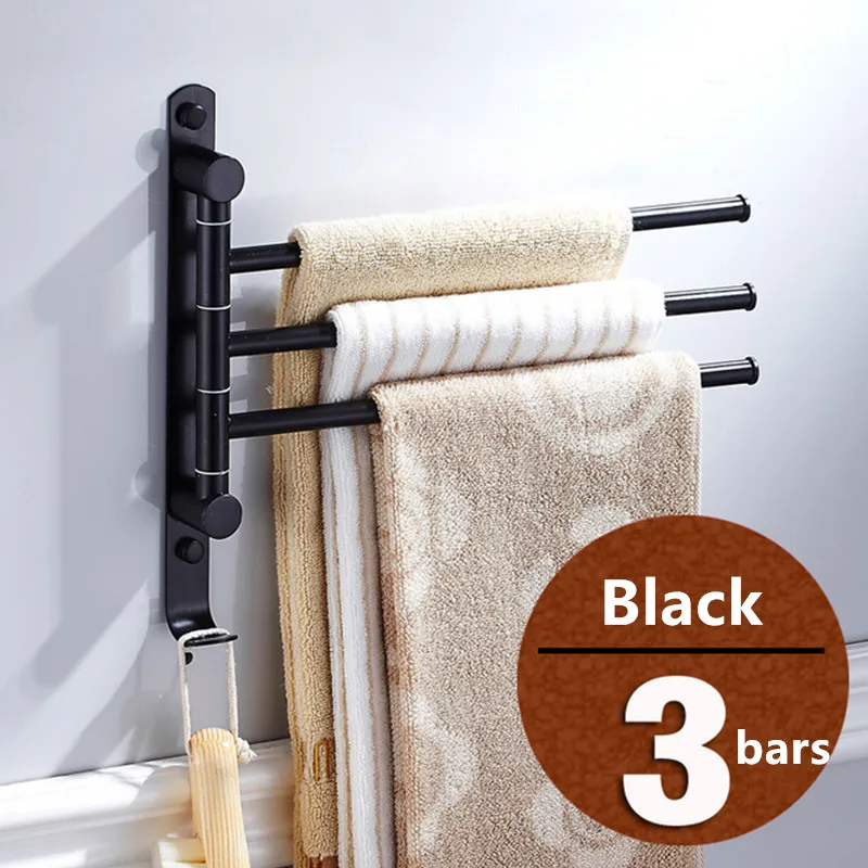 

Free shipping America style black finish stainless steel bathroom towel bars 2/3/4 bars movable towel racks with hanging hooks