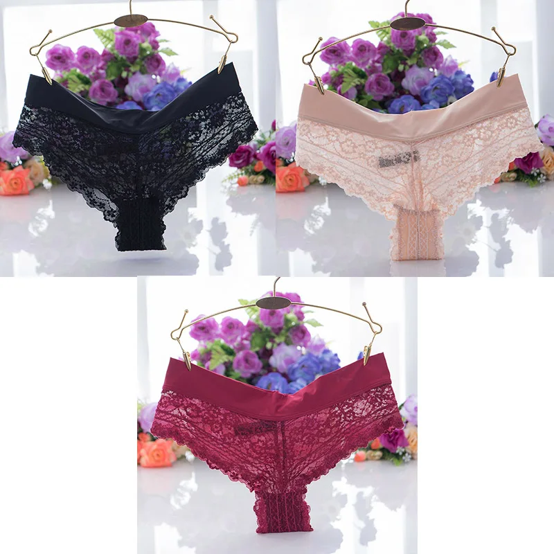 black nude red 3 шт. кружевное нижнее белье ультра мягкие женские сексуальные кружевные трусики стринги нижнее белье женское нижнее белье трусы хлопок промежность - Цвет: black nude red