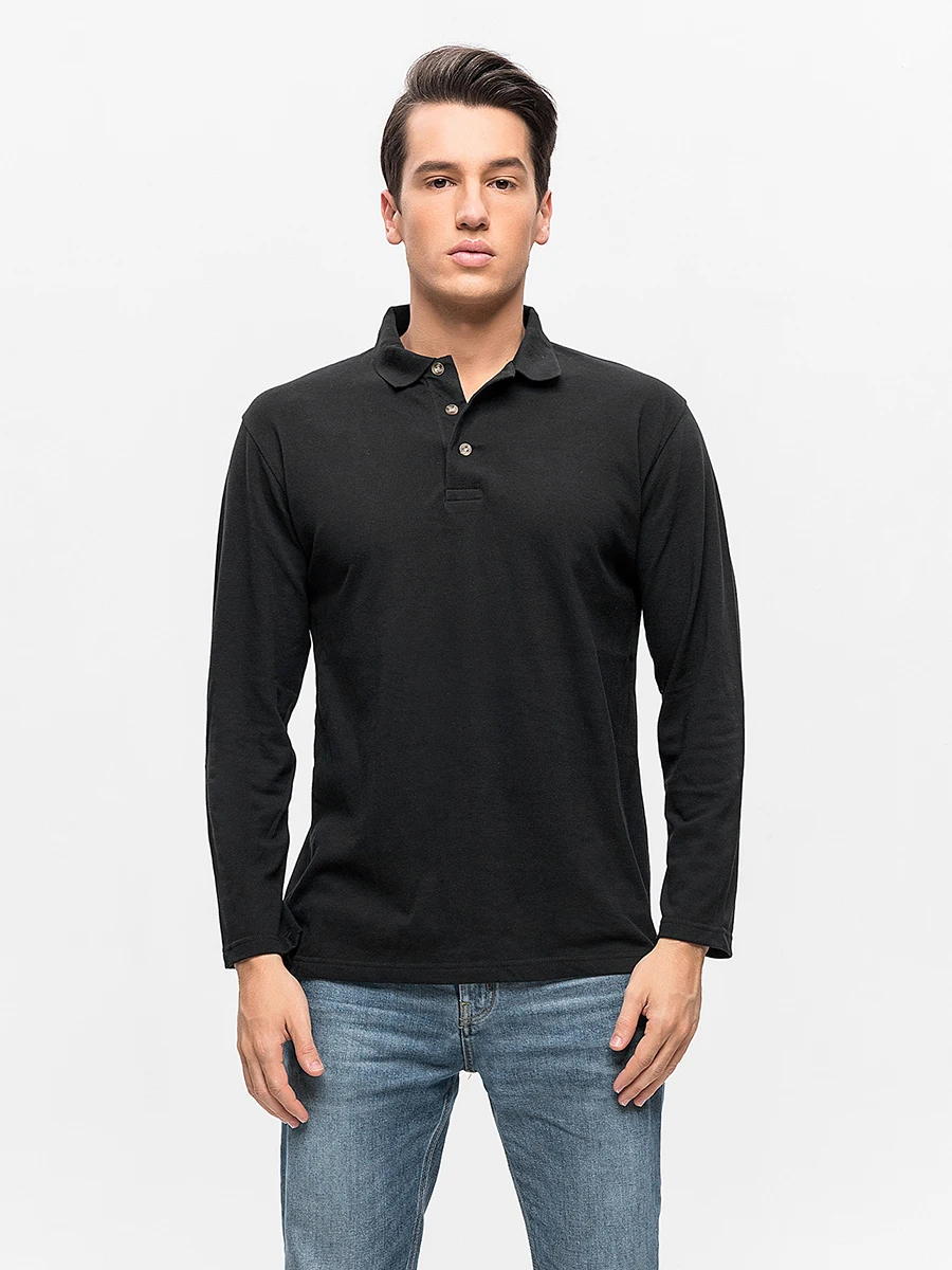M-3XL Новая мода Для мужчин рубашки поло сплошной Цвет Slim Fit Polo с длинным рукавом