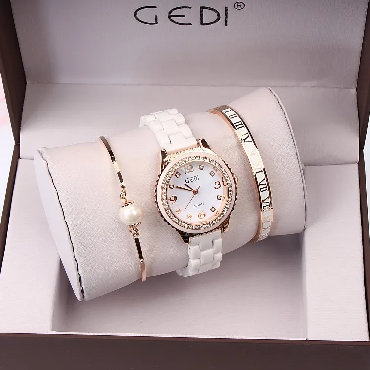 Часы GEDI женские кварцевые с керамическим ремешком 3 шт. hodinky brand hodinky womenhodinky women luxury