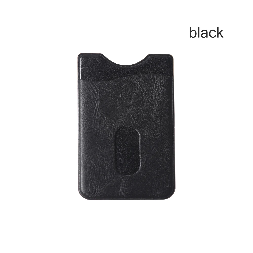black Кожаный держатель для карт, клейкая наклейка, Кредитная ID карта, мобильный телефон, задний карман, кошелек, чехол, наклейка, s сумка, чехол - Цвет: black