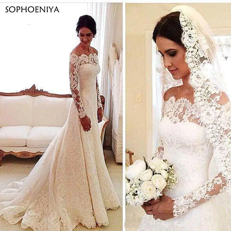 

Vestido de novia White Vintage Lace Mermaid Wedding Dresses Off The Shoulder Long Sleeves Bridal Dresses Wedding Gowns