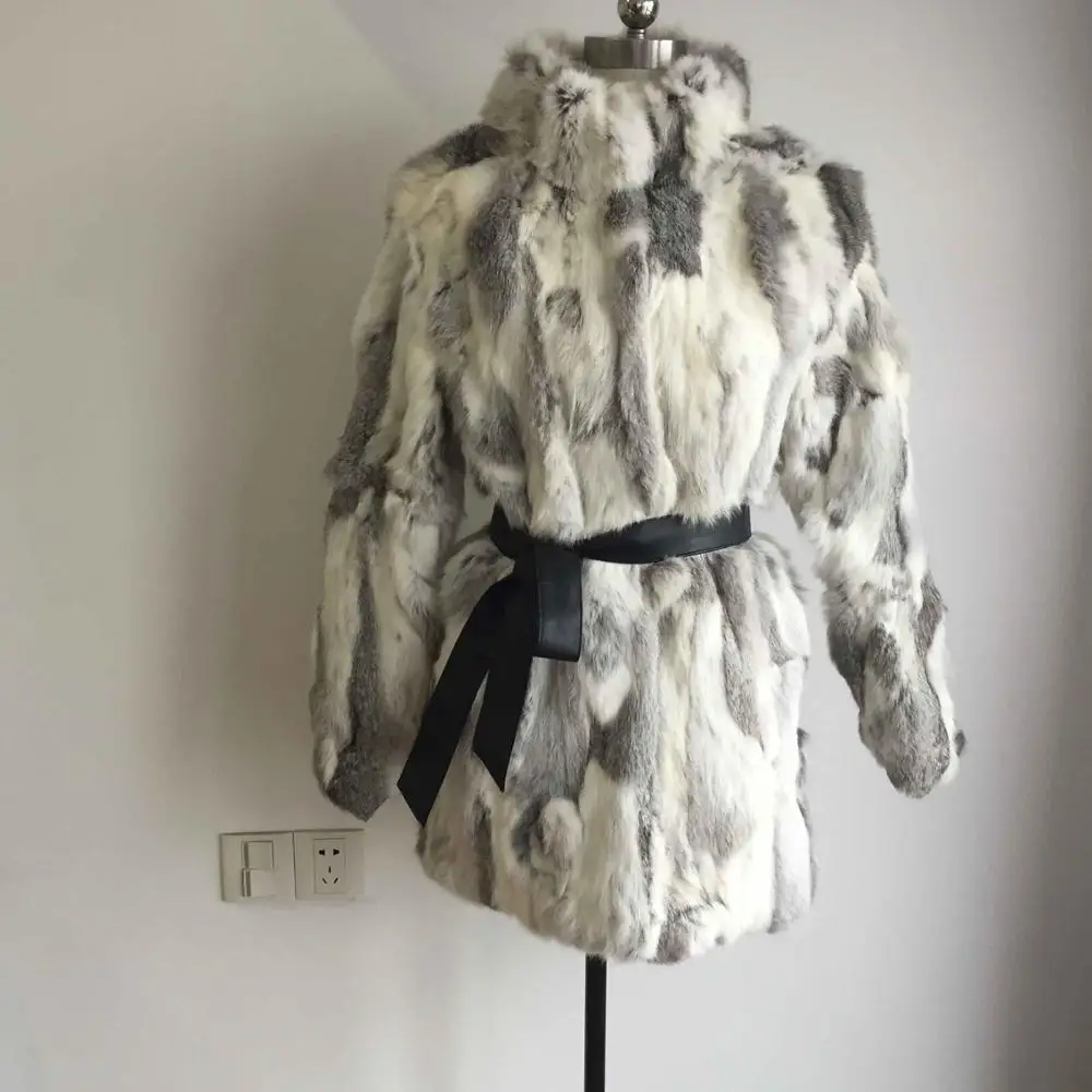 Grassgrey Новинка, модная женская зимняя длинная шуба из натурального кролика, куртка из натурального меха KSR151 - Цвет: Grassgrey