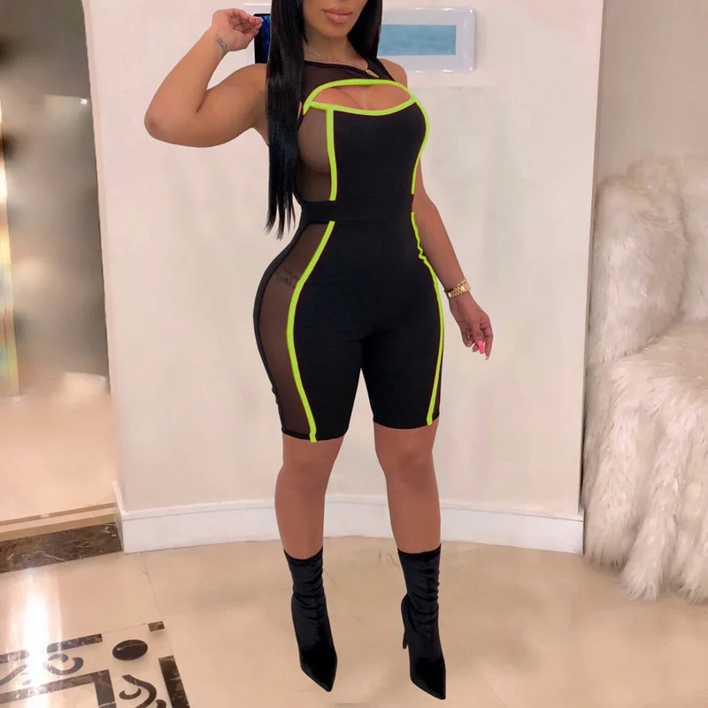 Сексуальные сетчатые комбинезоны с отверстиями женские без рукавов тонкий