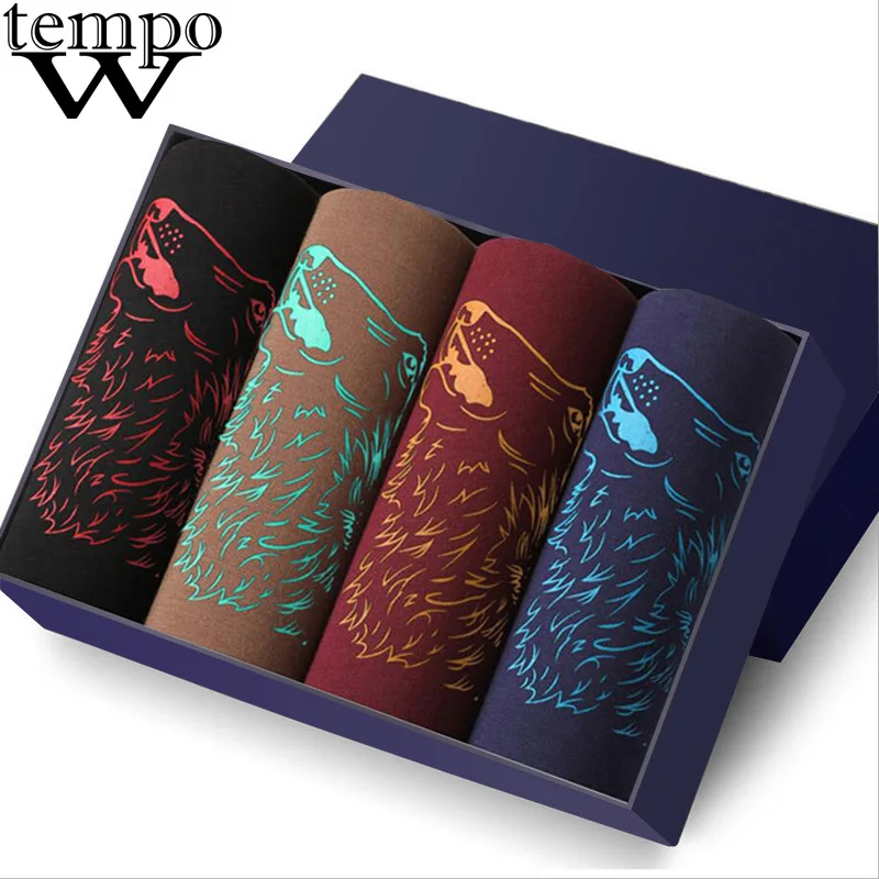 WTEMPO, новинка, Брендовое нижнее белье, мужские Модальные боксеры, дышащие, удобные, дракон, трусы, мужские, дешевые шорты, сексуальные трусы-боксеры для геев 4 шт./партия - Цвет: LT