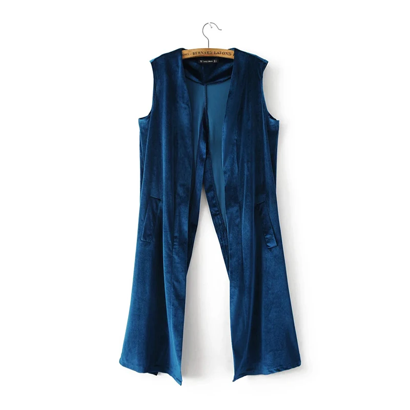 

European Style 2020 Autumn New Arrival Women Fashion Long Back Split Vest, Female Casual Sleeveless Cardigan Velvet Trench Coat