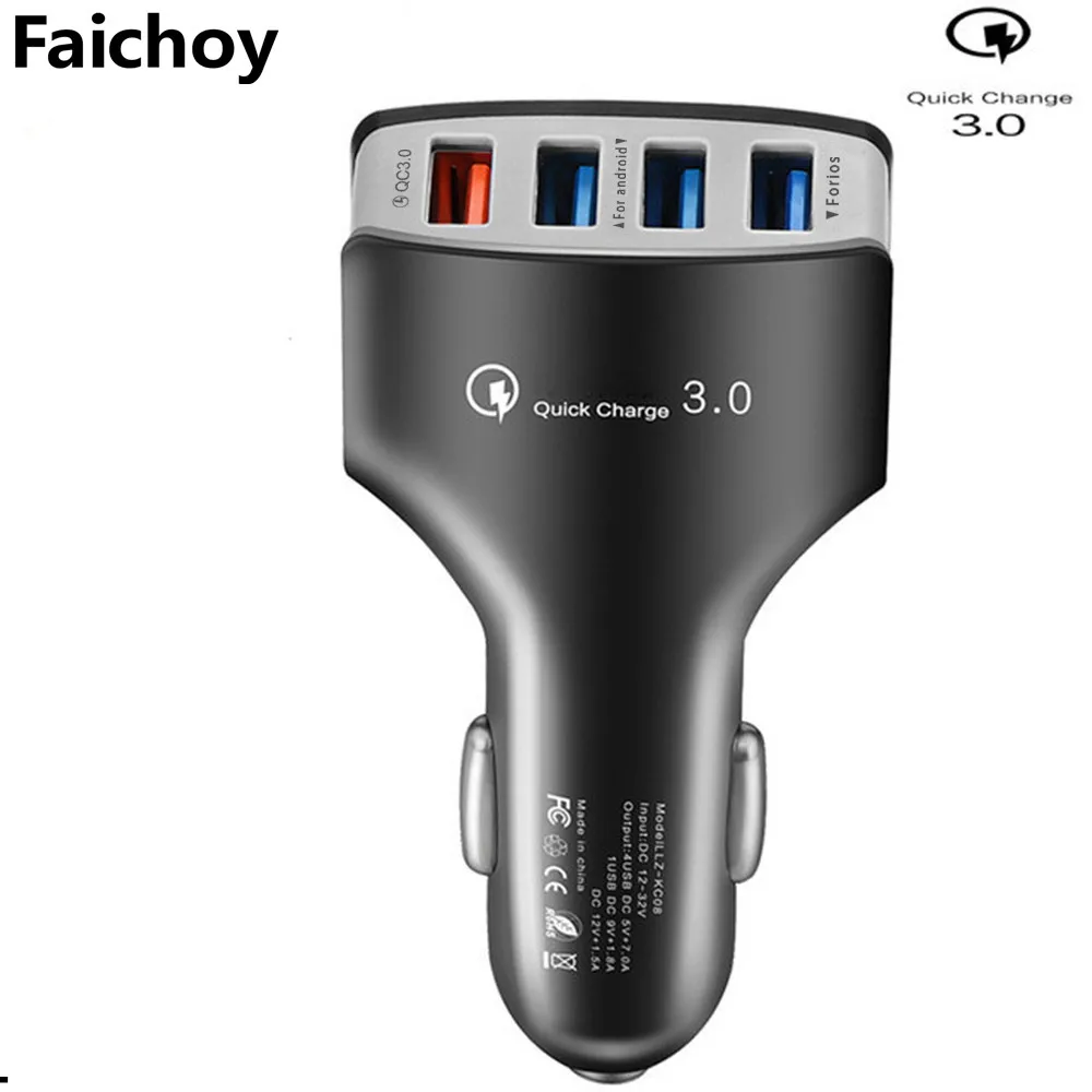 Black Not Cable Faichoy 4 порта Переходник USB для зарядки в машине с кабелем Универсальный QC3.0 автомобильное зарядное устройство мобильный телефон автомобильное зарядное устройство для iPhone samsung huawei - Тип штекера: Black Not Cable