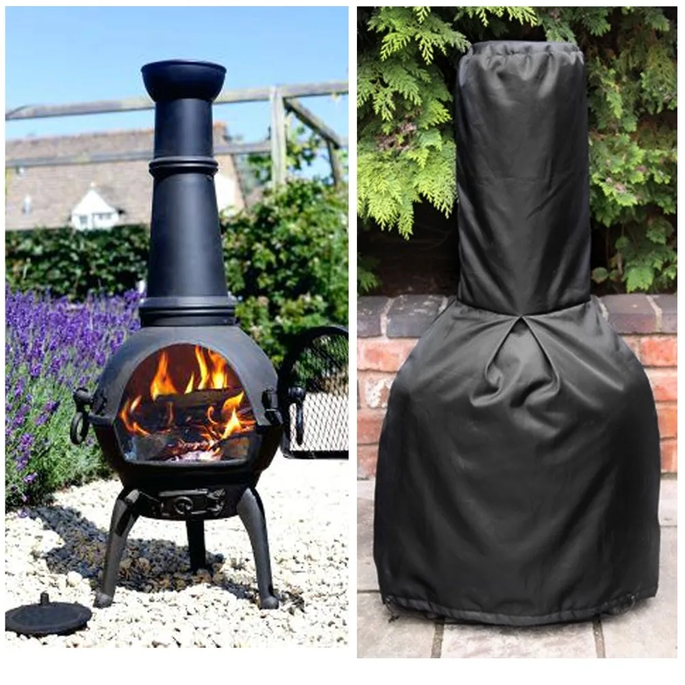 190T черный Chiminea Обложка Водонепроницаемый защитный дымоход костра нагреватель