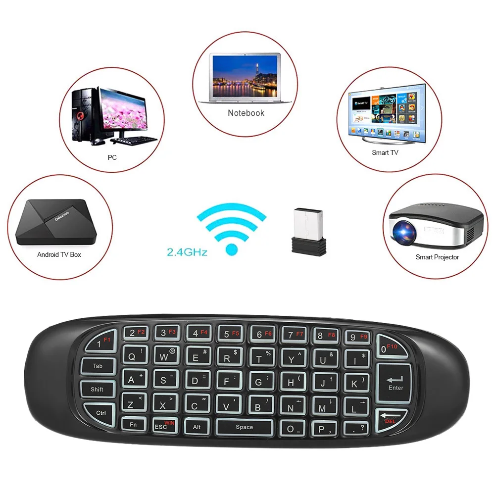 Беспроводная клавиатура с подсветкой 2 4G Air Mouse и голосовым управлением 6 осевая