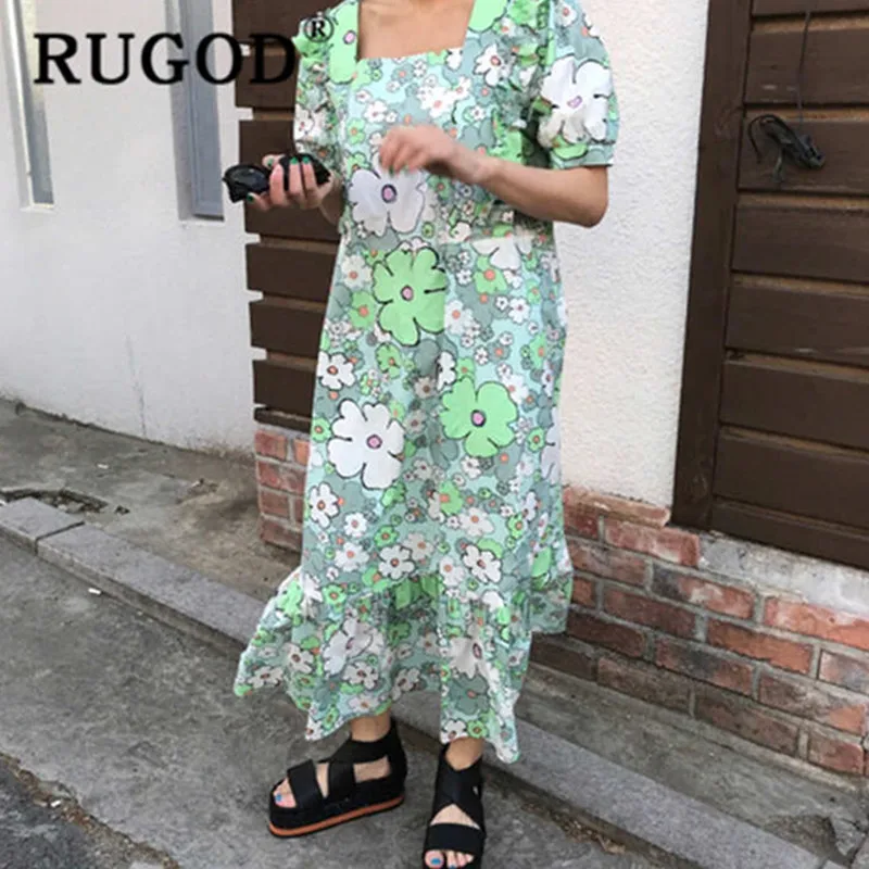 RUGOD элегантное женское платье с цветочным принтом Модное Длинное Платье макси