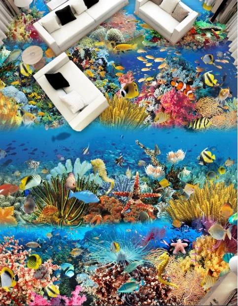 

[Самоклеющиеся] 3D красочные коралловые морские 2 Нескользящие водонепроницаемые фото самоклеющиеся наклейки для пола обои фрески печать на...