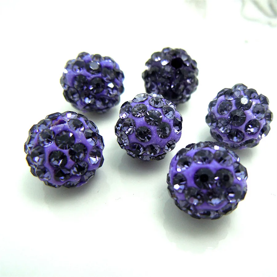 

100pcs 10MM Bright Purple Color Austria Bead Crystal Disco Ball Beads Spacer Beads 6 row Crystal Clay Beads 27 Color