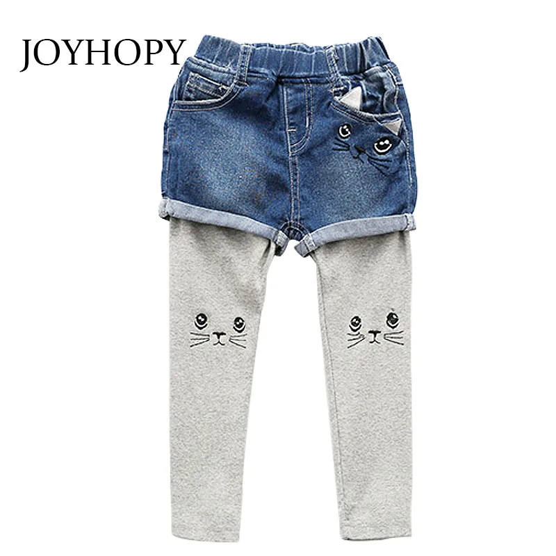 Комплект из двух предметов с вышивкой в виде кота джинсы весенне осенние