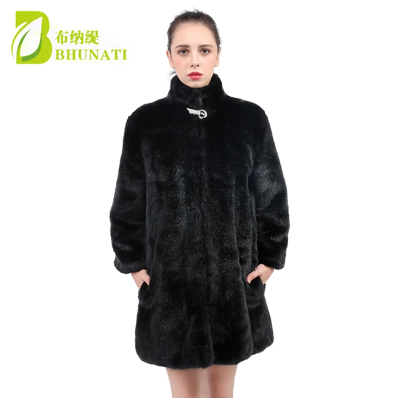 BHUNATI зимнее плотное теплое Женское пальто из искусственного меха норки с