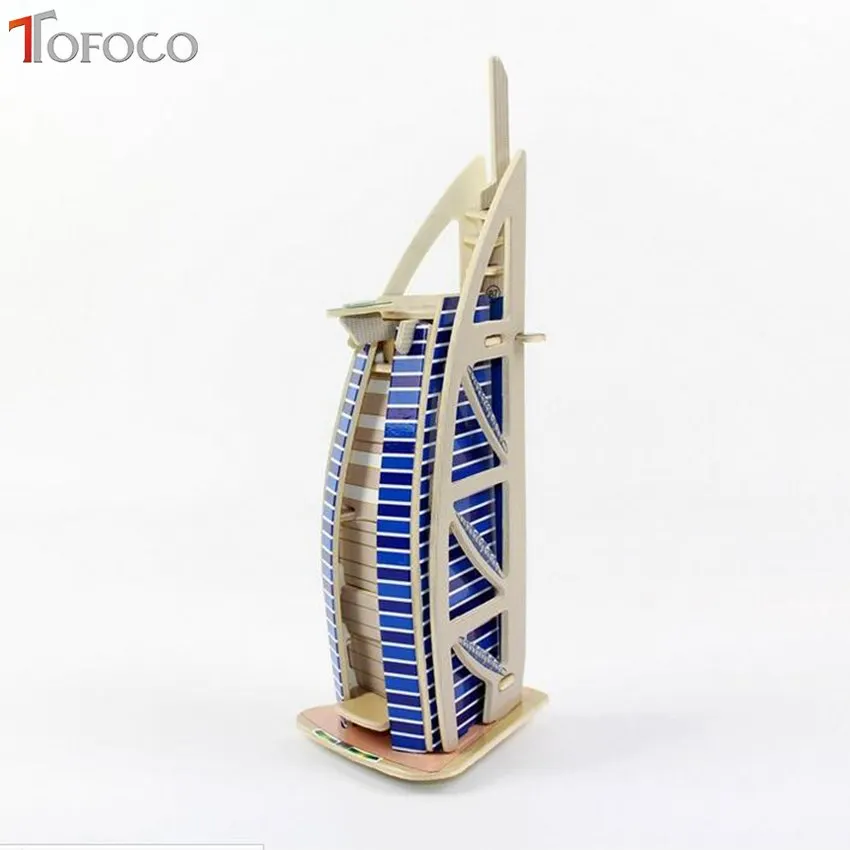 TOFOCO 3D деревянные пазлы знаменитые Пазлы здания Эйфелева башня Burj Al Arab Windmill Arc de