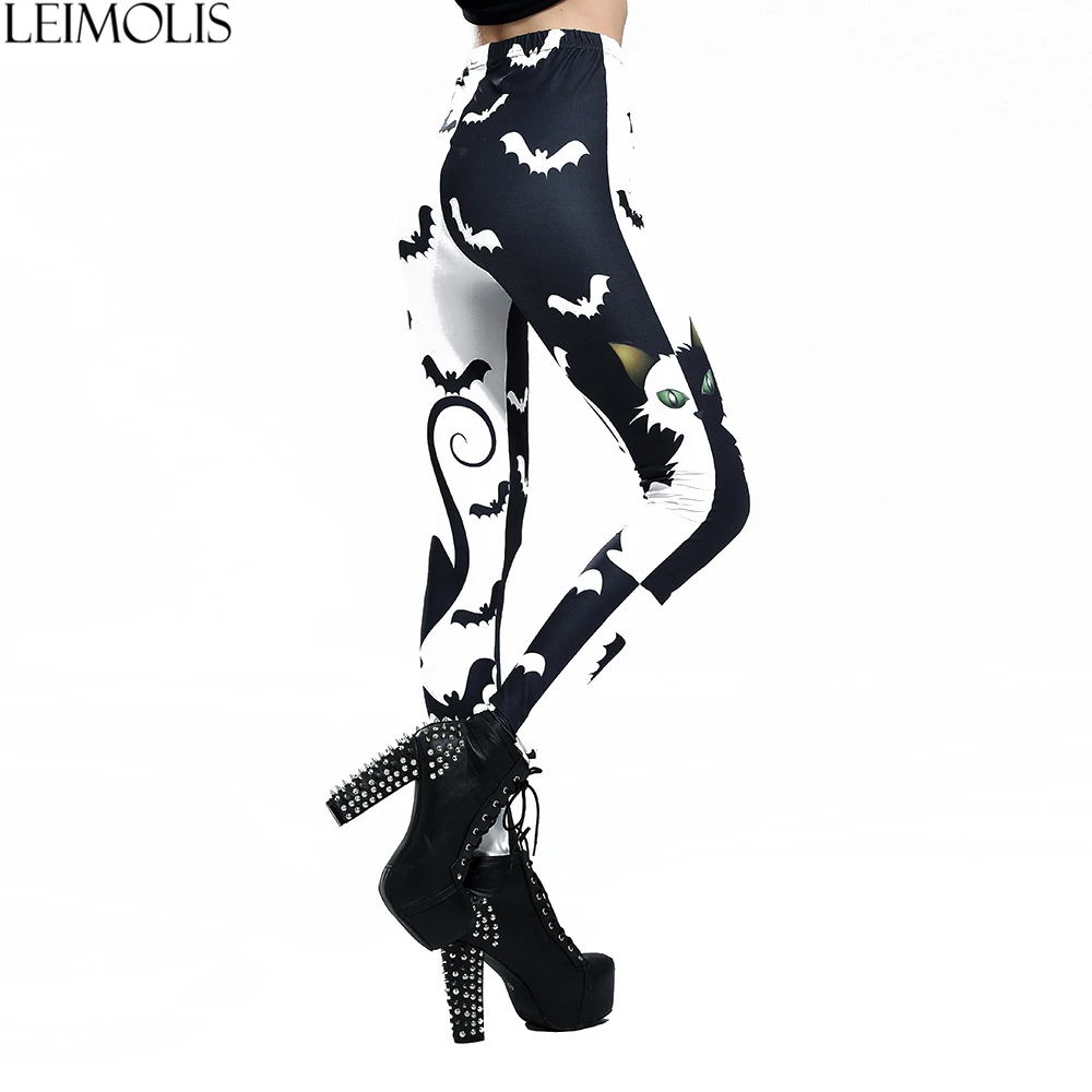 LEIMOLIS, 3D принт, кошка, летучая мышь, черная, белая готика, Харадзюку, сексуальные, размера плюс, высокая талия, пуш-ап, леггинсы для фитнеса, тренировки, женские штаны