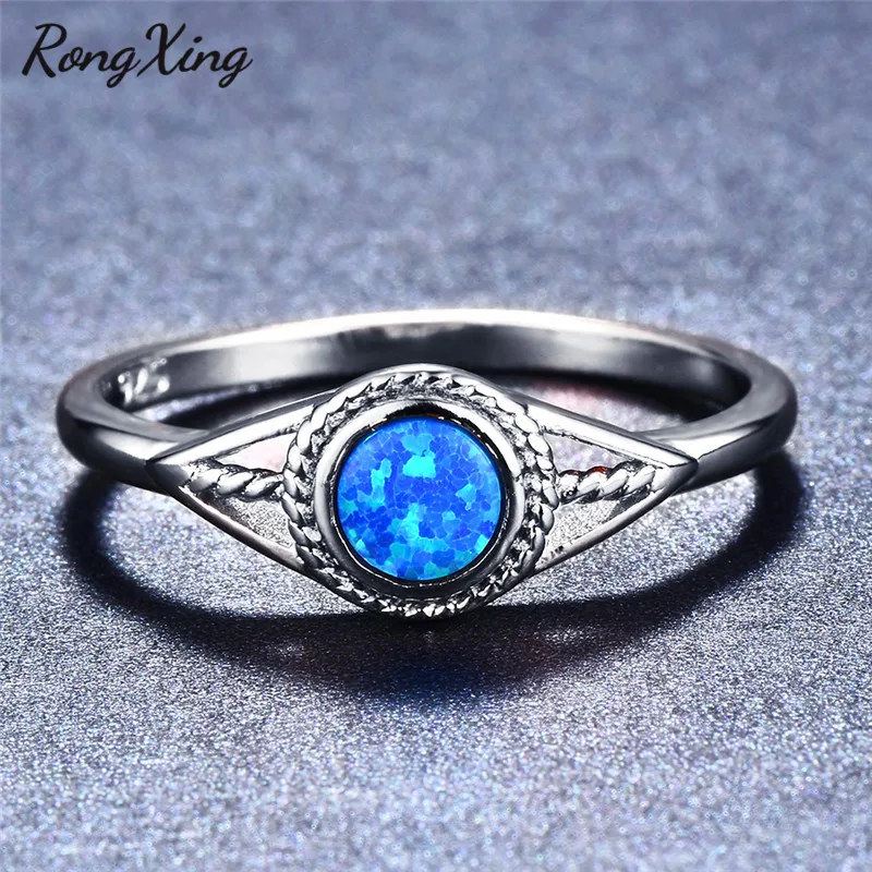 RongXing маленькие круглые белые/синие/фиолетовые огонь опал формы кольца для женщин