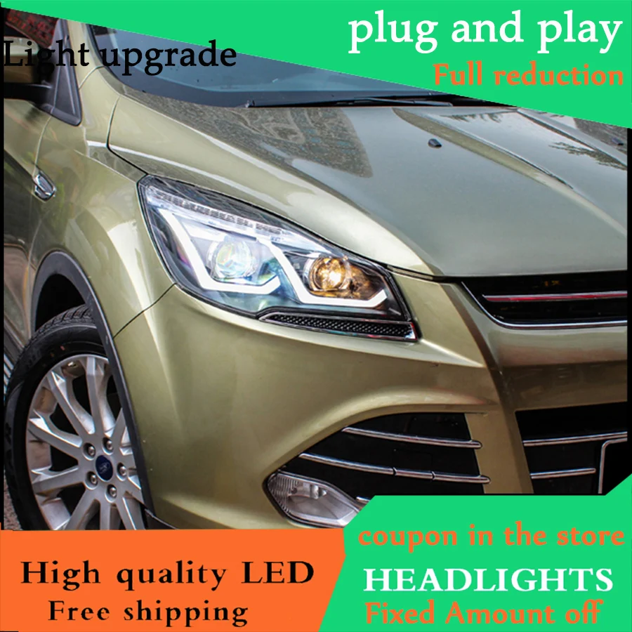 Автомобильный Стайлинг Головной фонарь для Ford Escape 2013-2015 Kuga фары двойной U Angel Eye DRL