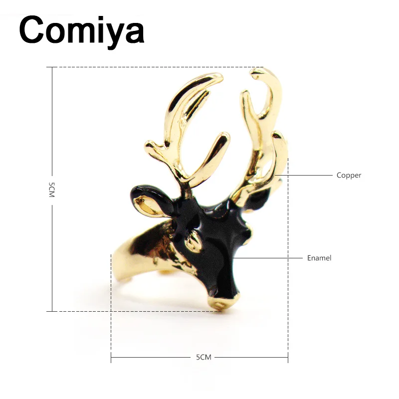 Comiya Белый Черный Олень голова эмаль Anillo Bague кольца мужские и женские унисекс