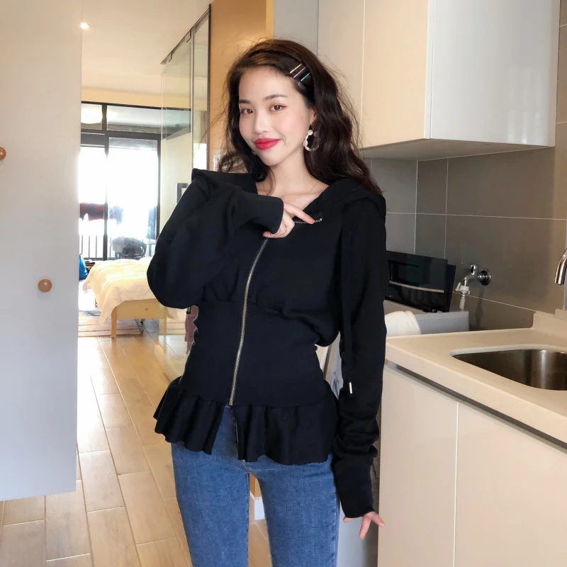 Женская уличная Толстовка WHITNEY WANG толстовка с капюшоном на молнии и оборками