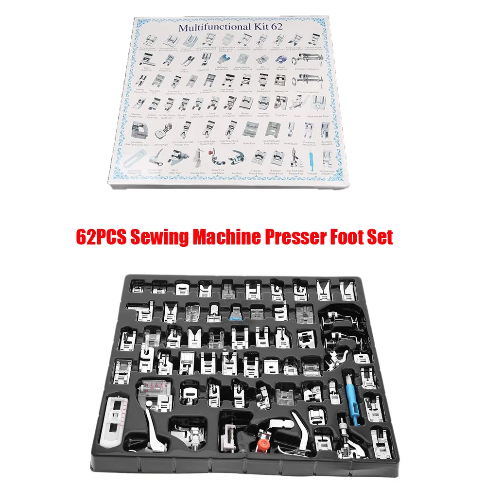 

Sewing Machine Presser Feet Set Accessories 62Pcs Multi-Functional Domestic Machine Parts Press Foot