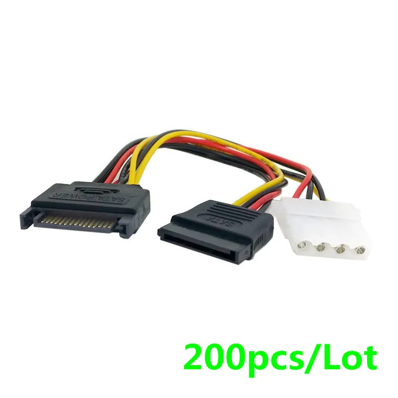 200 шт/партия SATA 15pin мощность для и IDE 4pin сплиттер питания кабель материнской платы