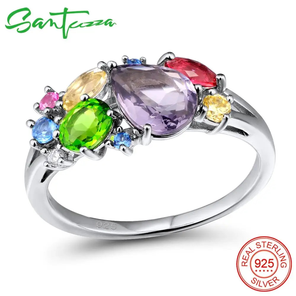 Женское серебряное кольцо SANTUZZA, 925 пробы, серебряные Модные кольца для женщин, цветные камни, кубический цирконий, кольца, вечерние ювелирные изделия