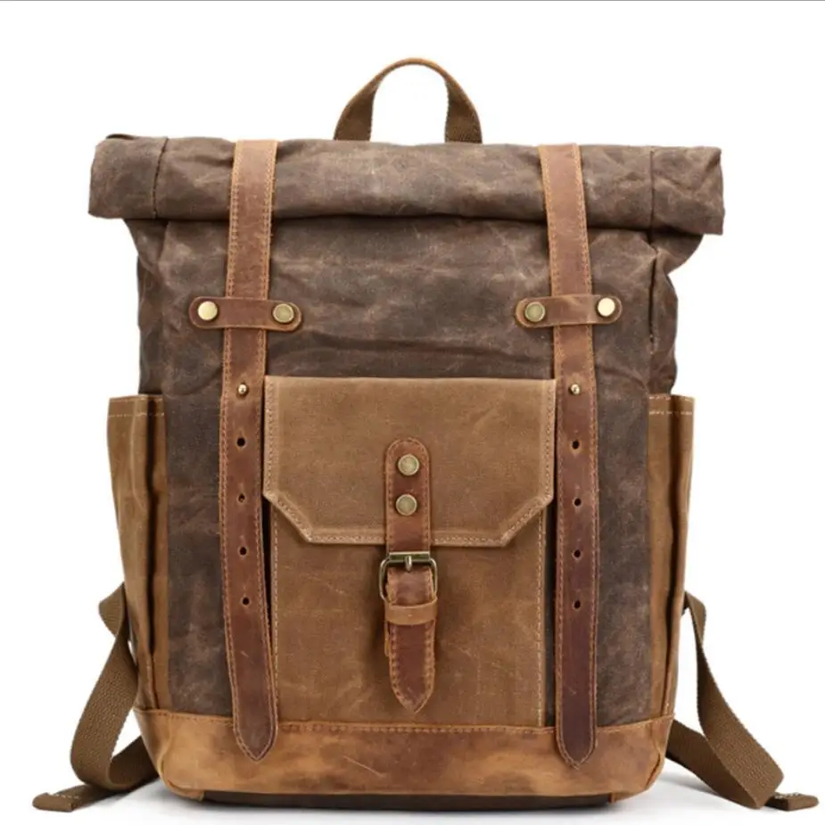 Мужской рюкзак Mochila Masculina холщовый с масляным воском винтажный дорожный защитой