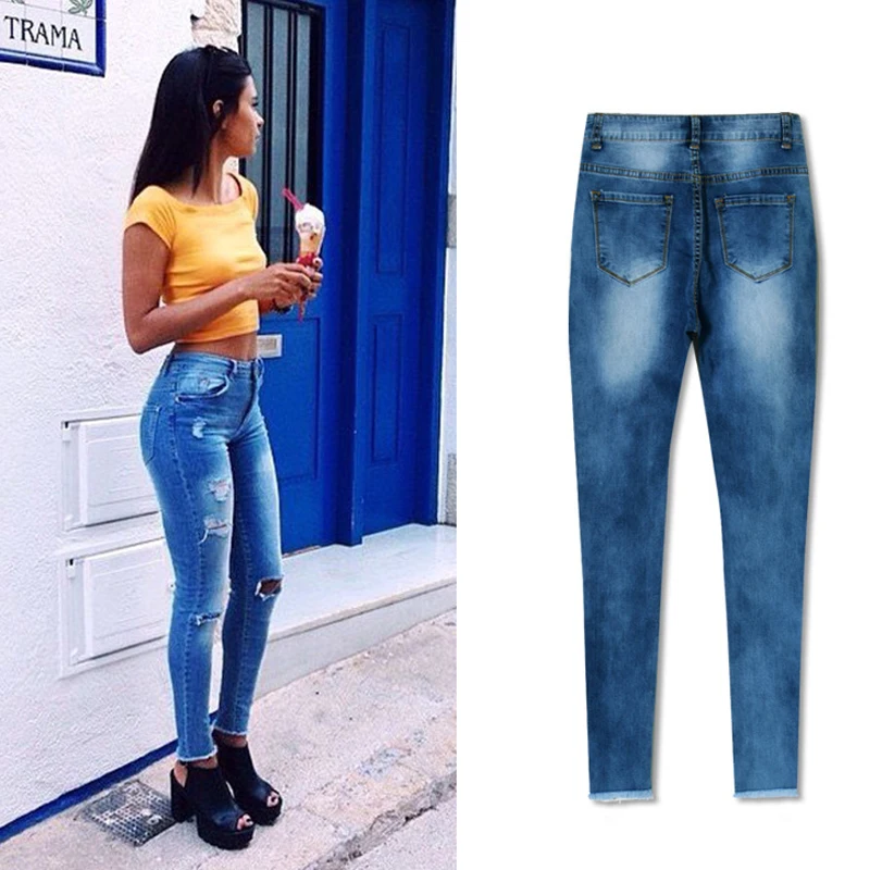 Рваные Женские джинсы карандаш с низкой посадкой из хлопка и денима|jeans low rise|knee