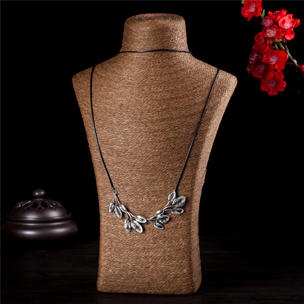 Винтажное колье с кулоном в виде листьев женское массивное ожерелье и подвеска