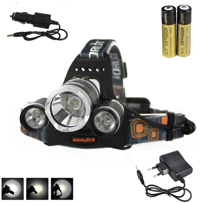 

BORUIT 3 x CREE XM-L T6 LED 6000 Lumen Headlamp Headlight Torch 2x18650+AC/Car Charger