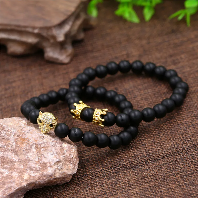 Женский для мужчин 6 мм Набор браслетов с леопардовым принтом очаровательные