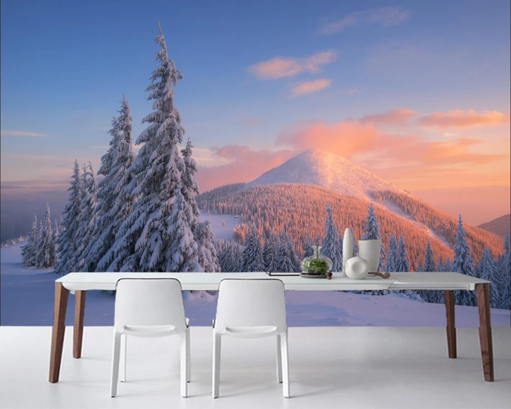 

Papel de parede Forests Mountains Winter Scenery Spruce Snow Nature photo wallpaper,living room TV sofa wall bedroom 3d murals